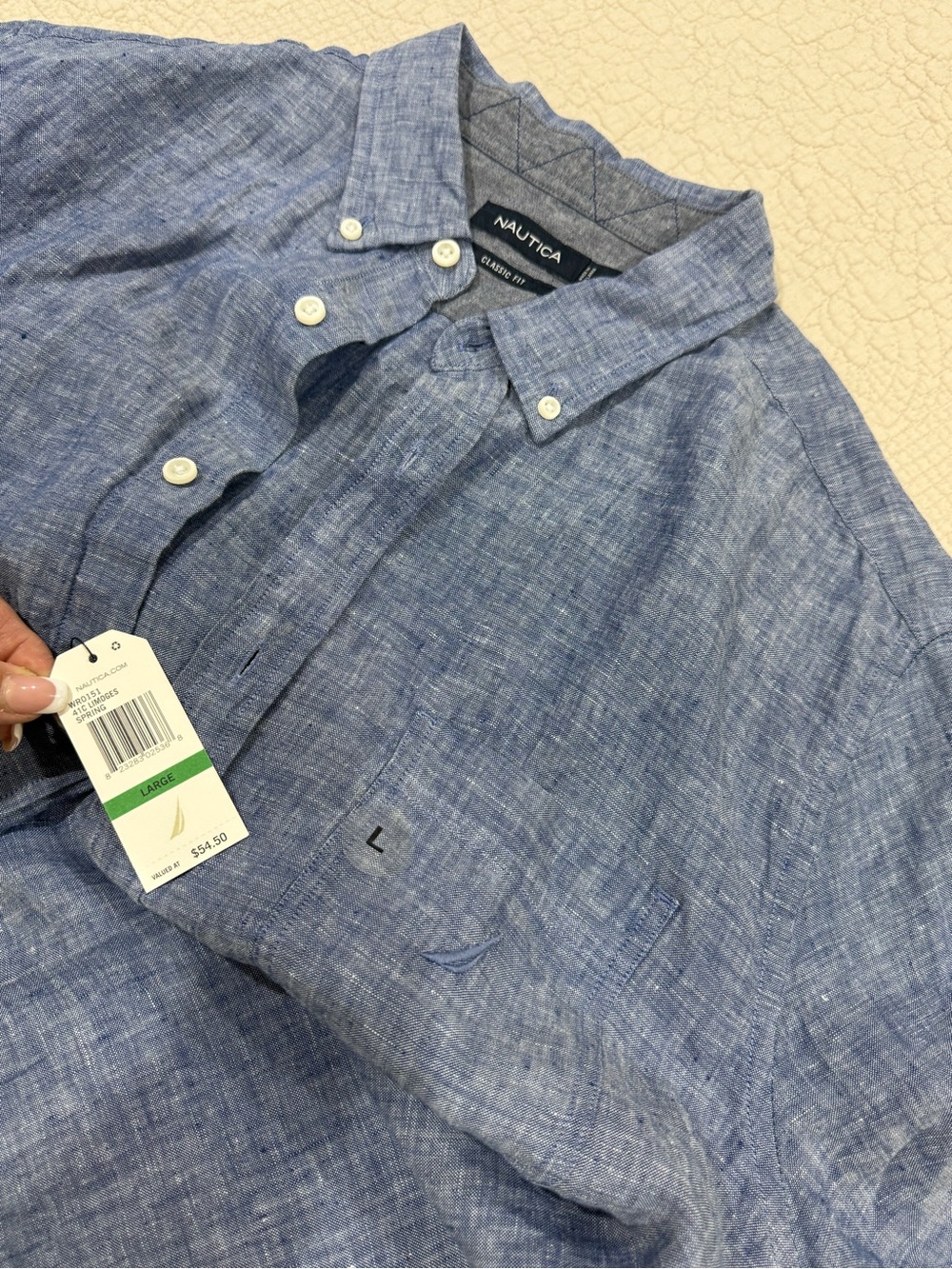 Nautica Light Blue Button-Down Linen Blend Shirt